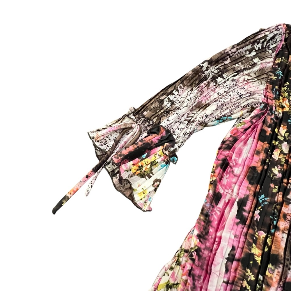 Alberto Makali Vintage Floral Abstract Short Sleeve Top Crinkle Ruffle Designer - Picture 6 of 15